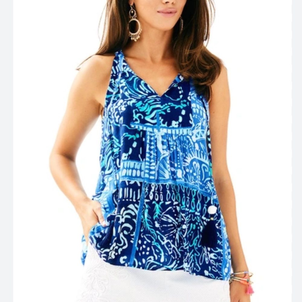 Lilly Pulitzer Blue Graphic Sleeveless Tank Top